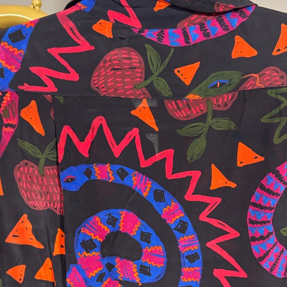 EUC FARM Rio 2PC Collared Shirt/Pants Vibrant Colors Snake Motif Gorgeous - Picture 6 of 15